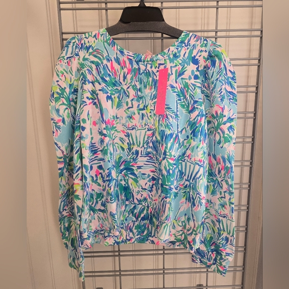 NWT Lilly Pulitzer Jansen Sweatshirt L Long Sleeve Blue Ibiza Cabana Top Shirt - Picture 6 of 11